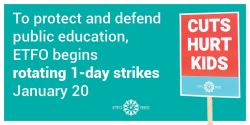 ETFO Media Release: Required Five-day Notice for Toronto, York Region, and Ottawa-Carleton School Boards Given in Anticipation of One-Day Strike on Monday, January 20